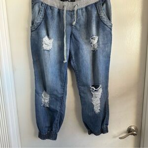 Rue21 Light Blue Ripped Soft Women’s Boyfriend Jeans Joggers   Size L